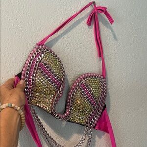 Pink and Gold Embellished Bra Top
